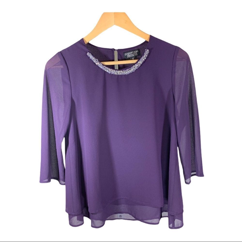PAPERMOON/STITCH FIX Women’s Embellished Neckline Blouse Purple Size Extra Small